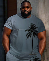 Big Men's Hawaiians Gradient Simple Cartoon Coconut Tree Printed Casual Short Sleeve T-shirt Shorts Set